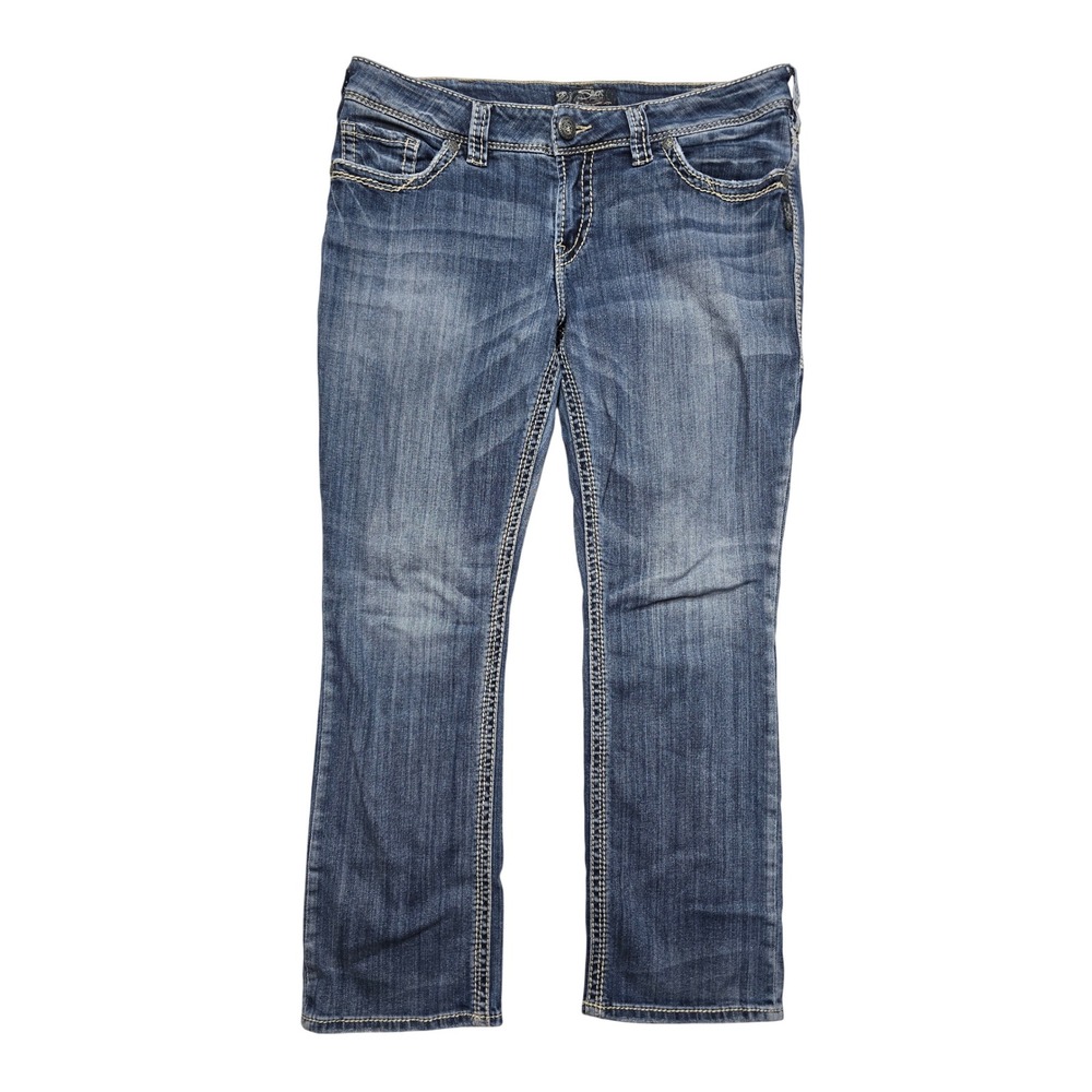 Silver Jeans Co Suki Straight Leg Contrast Stitch Blue Denim Womens 16/30 Y2K